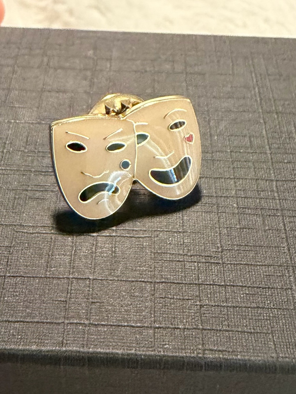 Burberry Gold and Enamel Theater Masks Pin